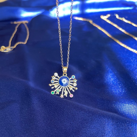 *NEW* 18K Gold Plated Cubic Zirconia Evil Eyes Pendant Necklace 🧿🪬 - Picture 7 of 11